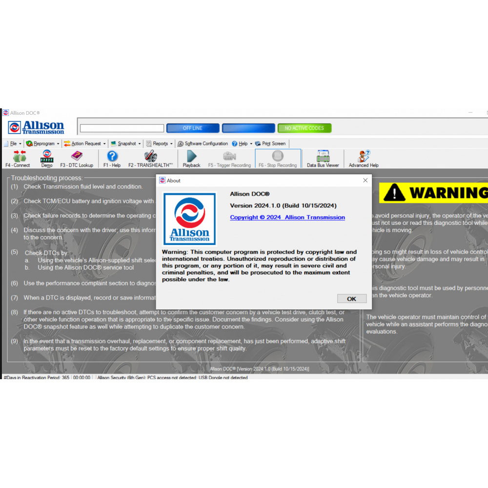Allison DOC Premium v2024.11 Diagnostic Software with Gen 5 Data files and Programming